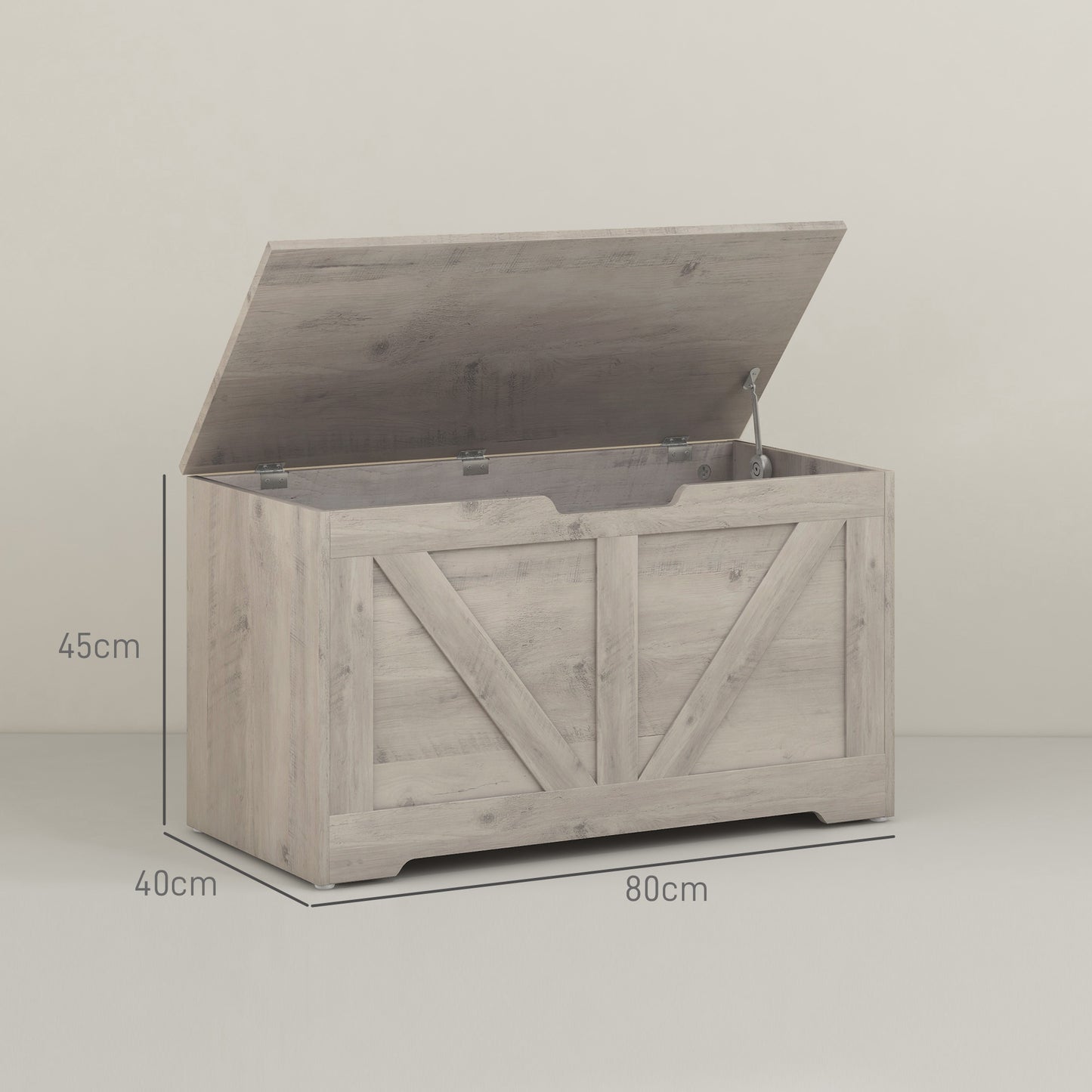 HOMCOM 100L Home Storage Box, with Safety Hinges - White Wood-Effect