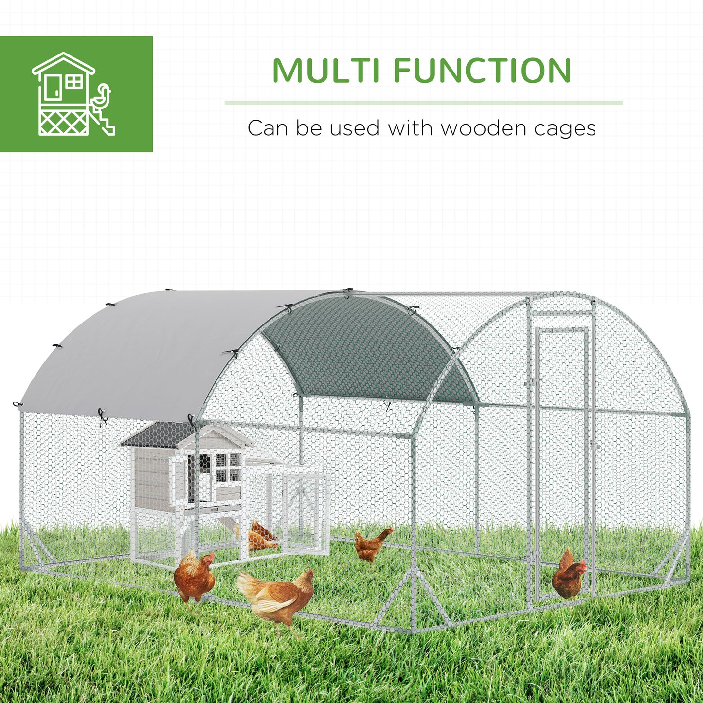 PawHut Walk In Chicken Run Galvanised Chicken Coop Hen Poultry House Cage Rabbit Hutch Pet Playpen Garden z wodoodporną osłoną, 2,8 x 3,8 x 2 m