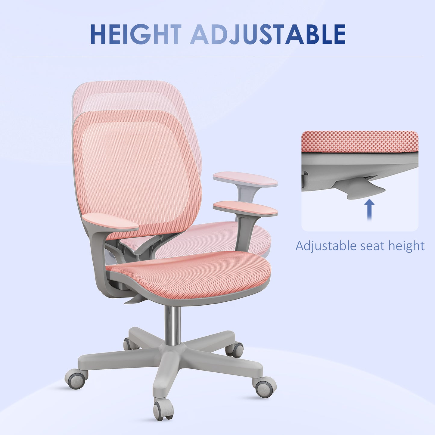 Vinsetto Office Chair, Breathable Mesh Swivel Desk Chair with Adjustable Height and 360 Degree Swivel Security Wheels for Home Office, Study, Pink