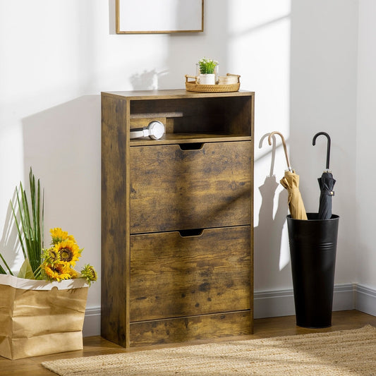 HOMCOM Shoe Cabinet with 2 Flip Doors in Rustic Brown, image 2