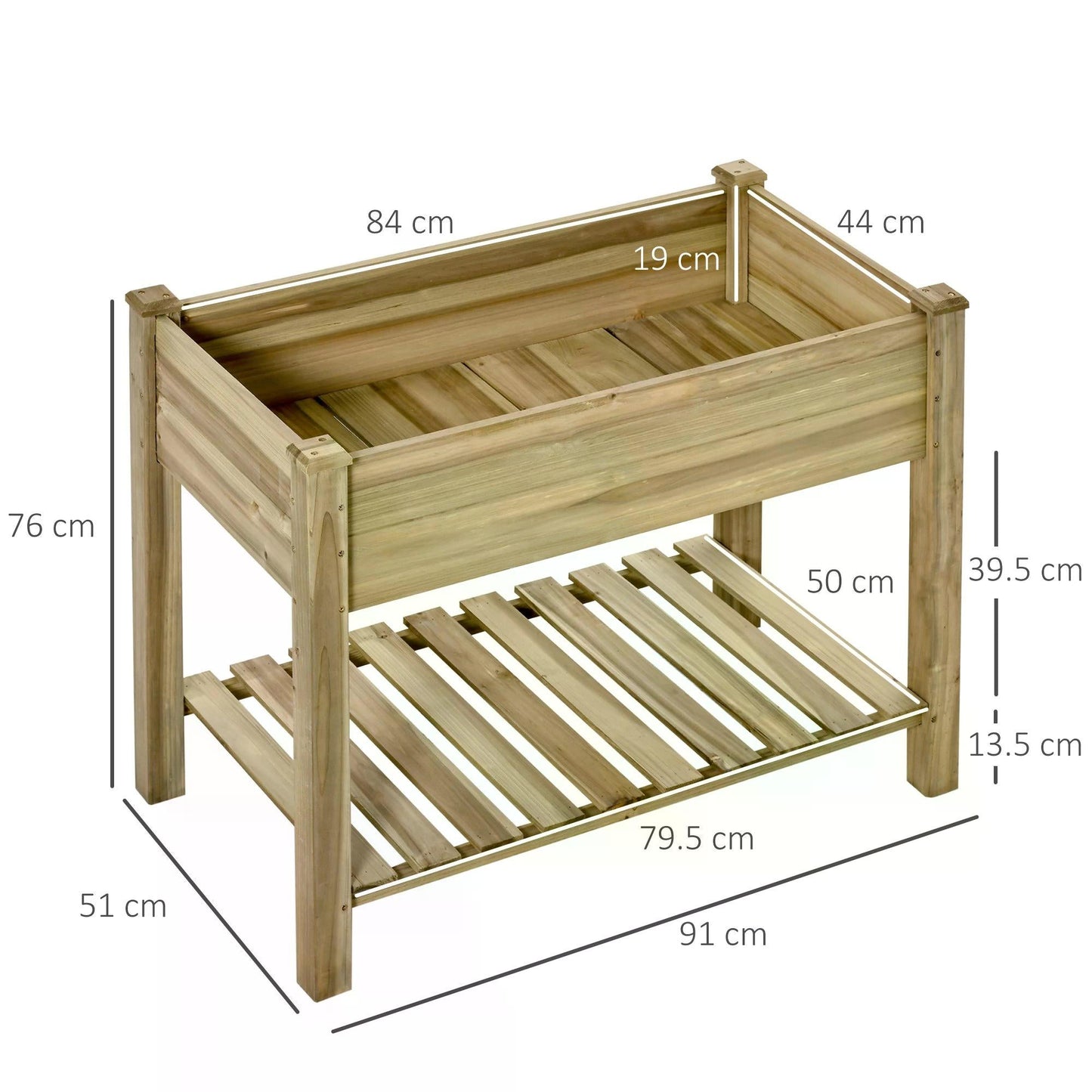 Outsunny Garden Wooden Planters, Raised Garden Bed with Legs and Storage Shelf Elevated Wooden Planter Box