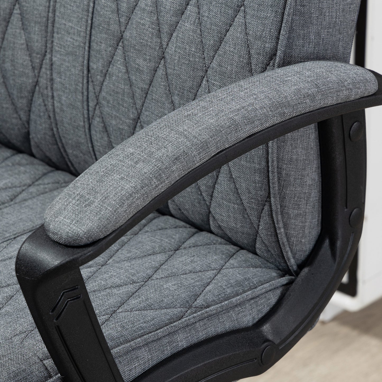 Vinsetto High Back Home Office Chair, krzesło komputerowe z tkaniny lnianej, obrotowe krzesło biurowe z regulowaną wysokością do salonu, sypialni, gabinetu, ciemnoszary