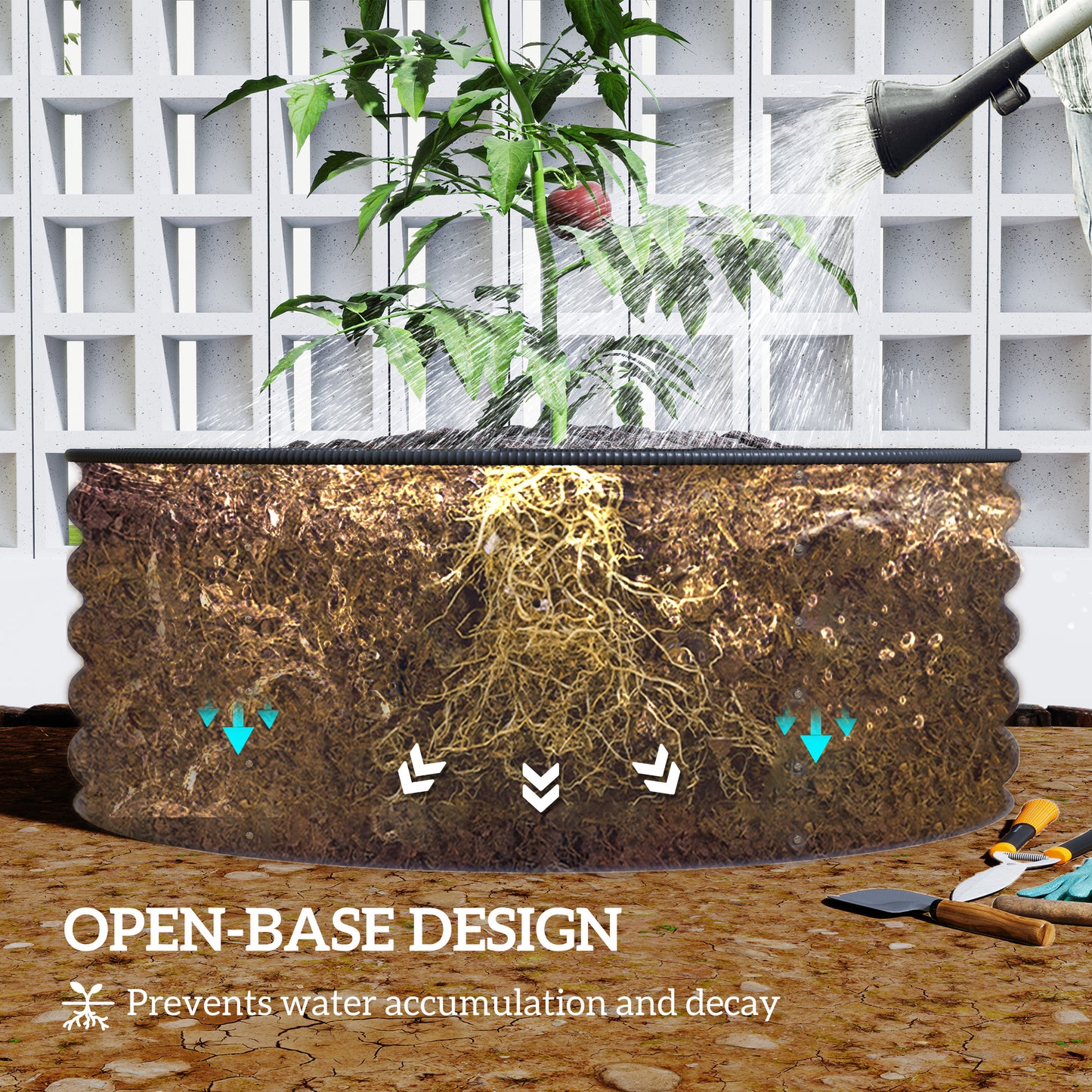 Outsunny Galvanised Raised Garden Bed with Safety Edging, Outdoor Raised Planter Box with Gloves, 120 x 120 x 43cm, Dark Grey
