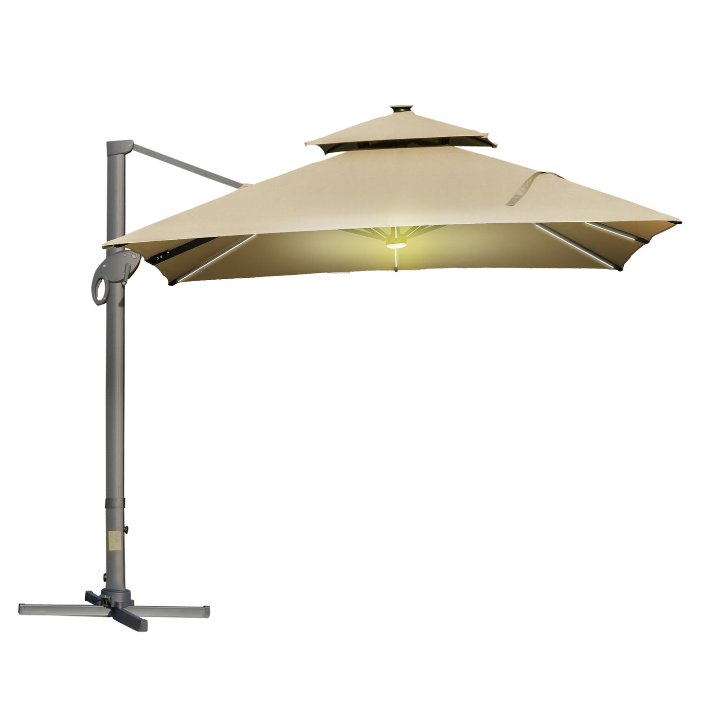 Outsunny 3 x 3(m) Aluminiowy kwadratowy daszek przeciwsłoneczny z regulowanym kątem nachylenia słupka Khaki