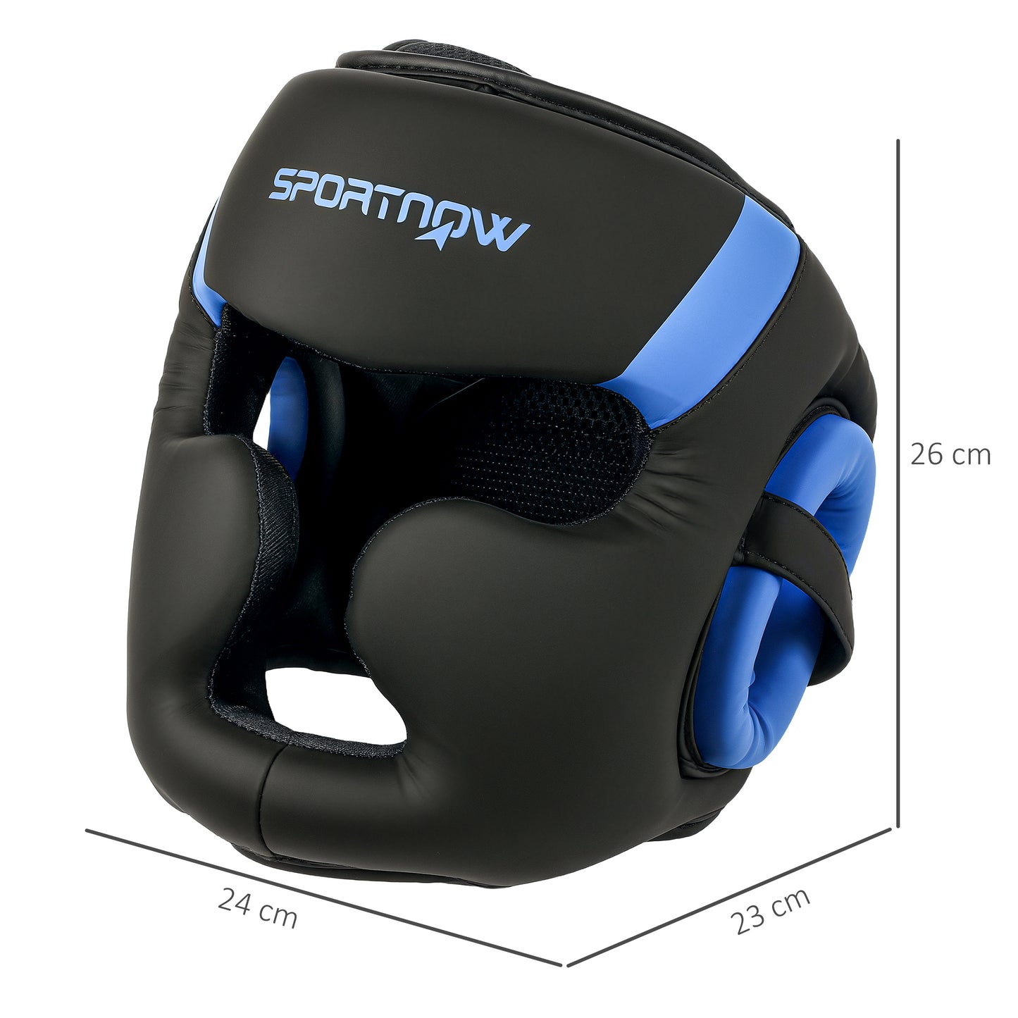 Kask bokserski SPORTNOW z regulowanym paskiem zapewniający pełną ochronę twarzy do kickboxingu, sparingów, sztuk walki, karate, taekwondo, niebieski