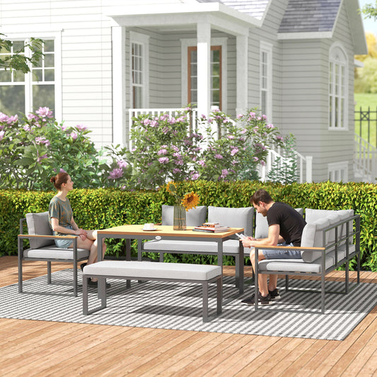Outsunny Six Piece L Shaped Garden Furniture Set with 3 Loveseats - Natural Wood Finish