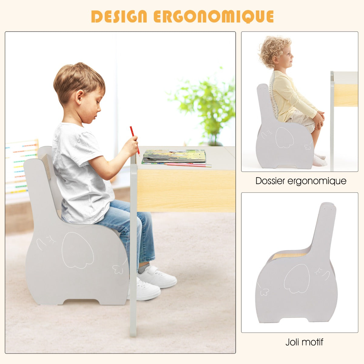 4-in-1 Wooden Kids Activity Table and Chair Set for Drawing & Studying