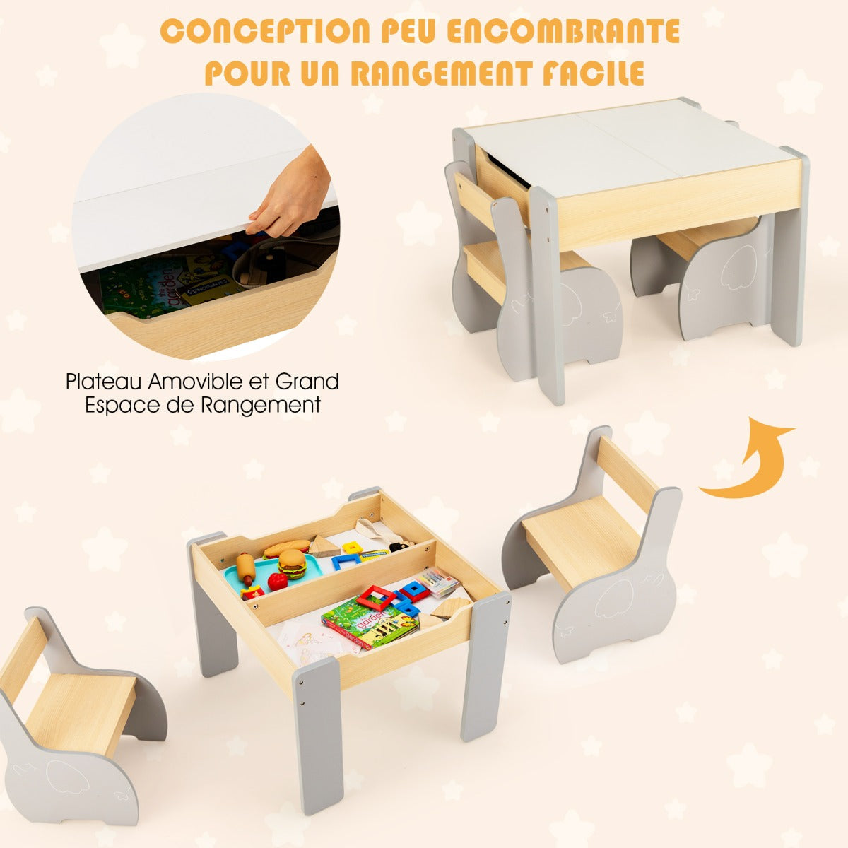 4-in-1 Wooden Kids Activity Table and Chair Set for Drawing & Studying