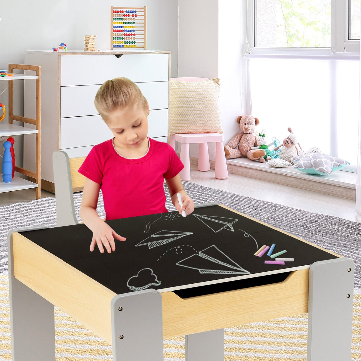 4-in-1 Wooden Kids Activity Table and Chair Set for Drawing & Studying