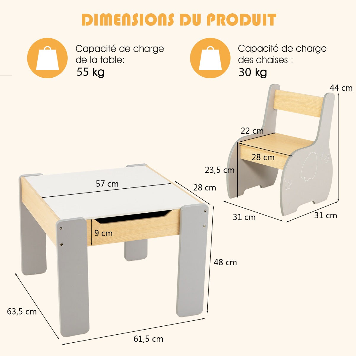 4-in-1 Wooden Kids Activity Table and Chair Set for Drawing & Studying