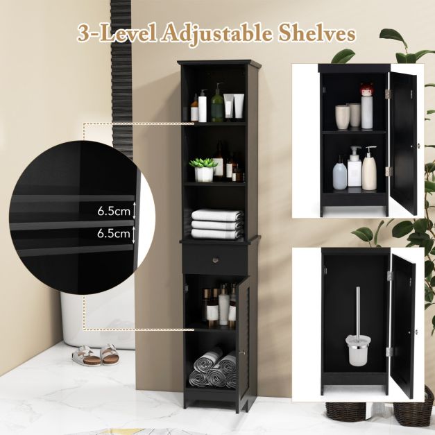 Tall Bathroom Cabinet with Adjustable Shelves-Black