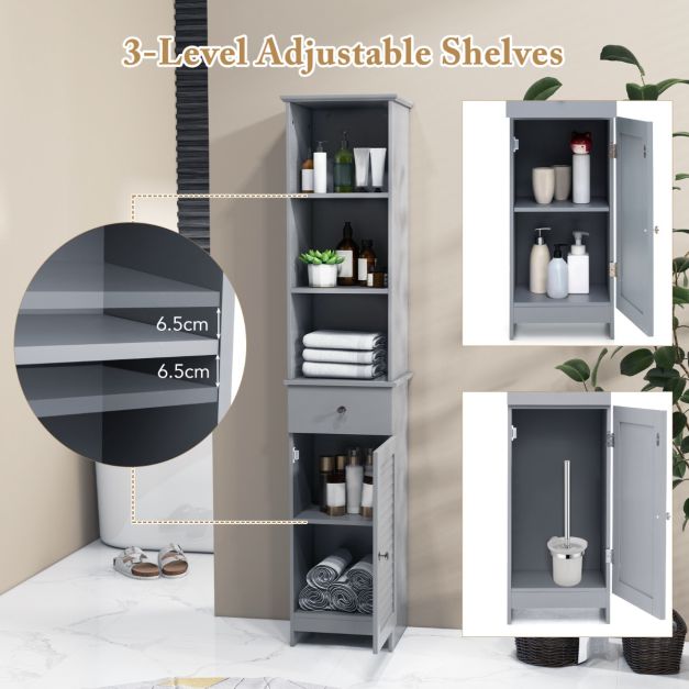 Tall Bathroom Cabinet with Adjustable Shelves-Grey