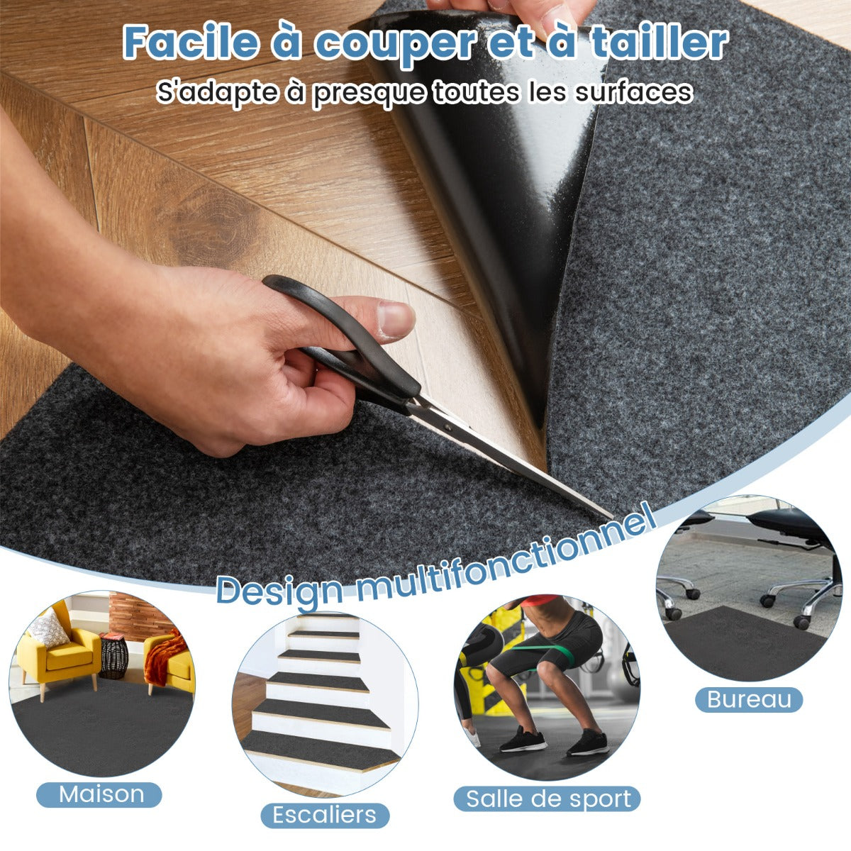 Waterproof Floor Mat 800 x 220 cm Reusable and Washable Car Anti-Slip Mat with Absorbent Double-Sided Adhesive Tape Grey