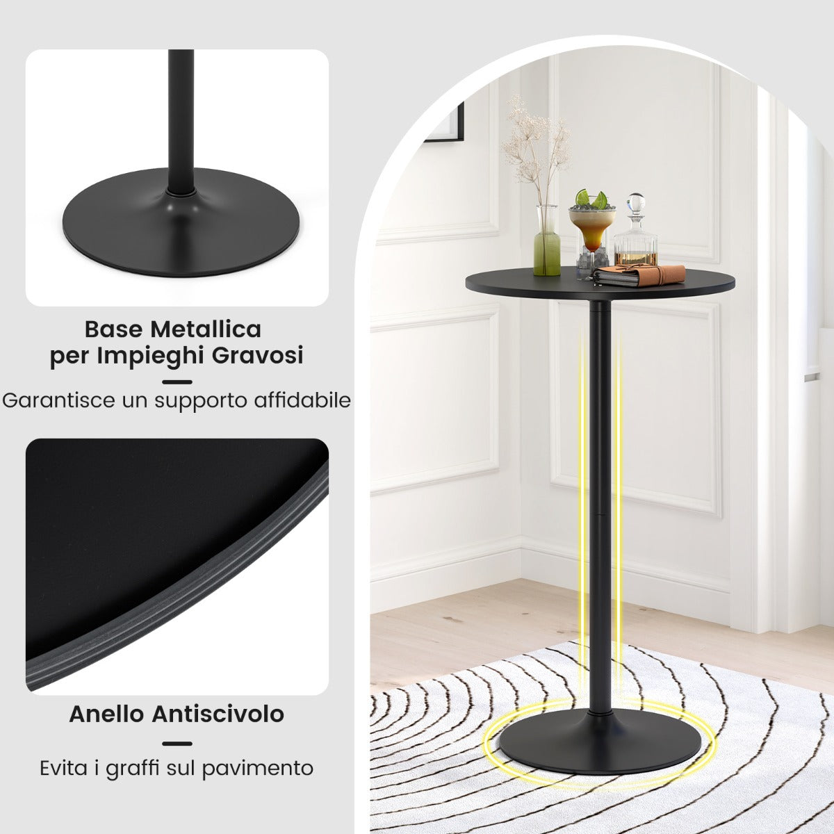 101.5cm Cocktail Table Converts to 56cm Coffee Table, 2-Piece Round Bistro Table in Elegant Powder Coated Black