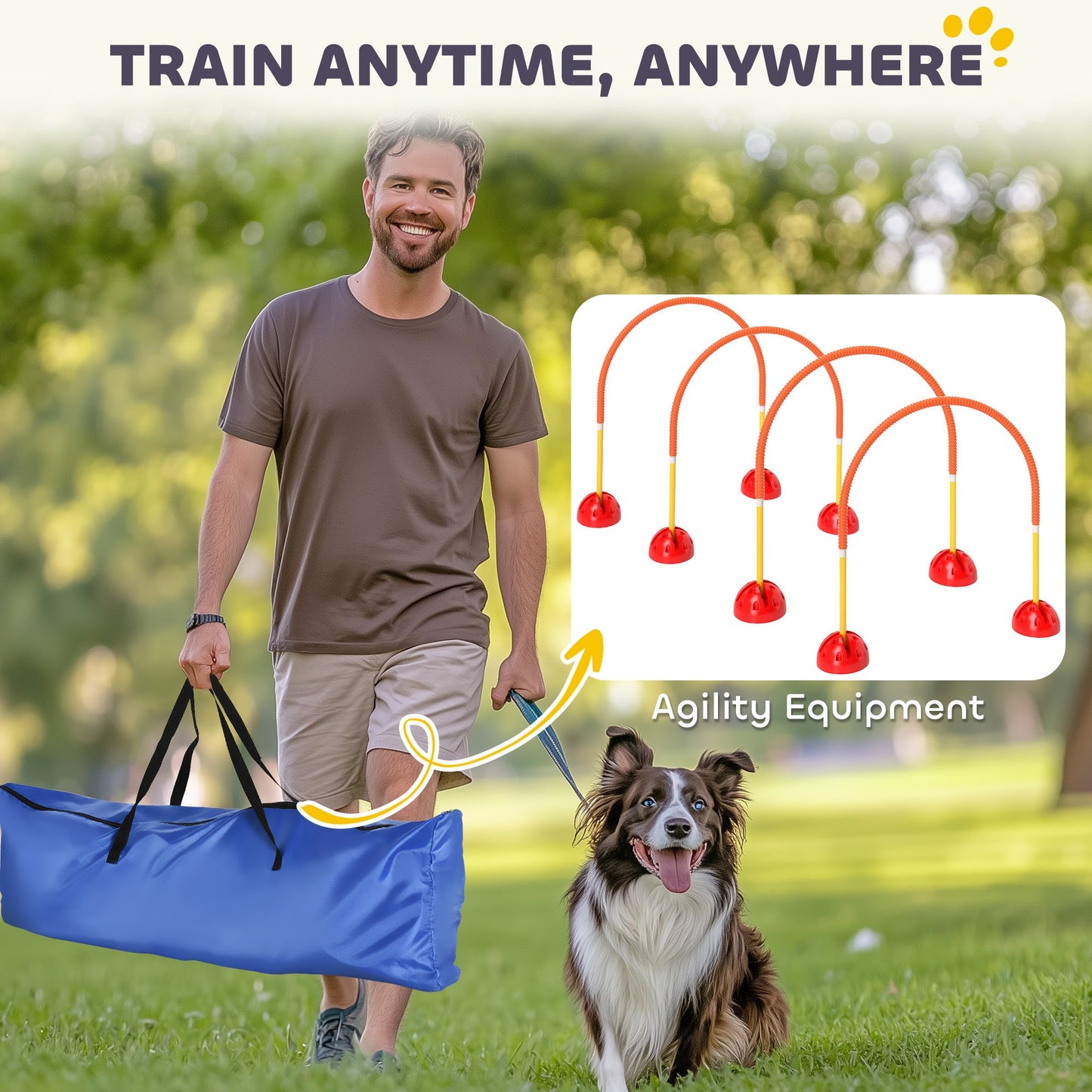 PawHut 4-częściowy sprzęt do treningu agility dla psów z 4 drzwiami o regulowanej szerokości, torba transportowa, do ogrodu, pomarańczowy