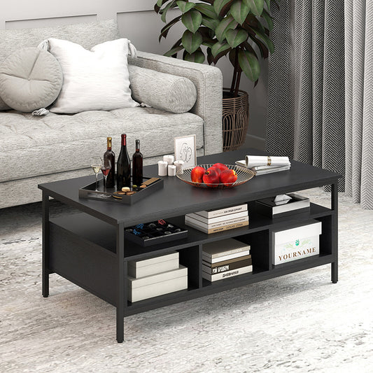 Industrial 3-Tier Coffee Table ith Open Shelf and 6 Compartments-Black