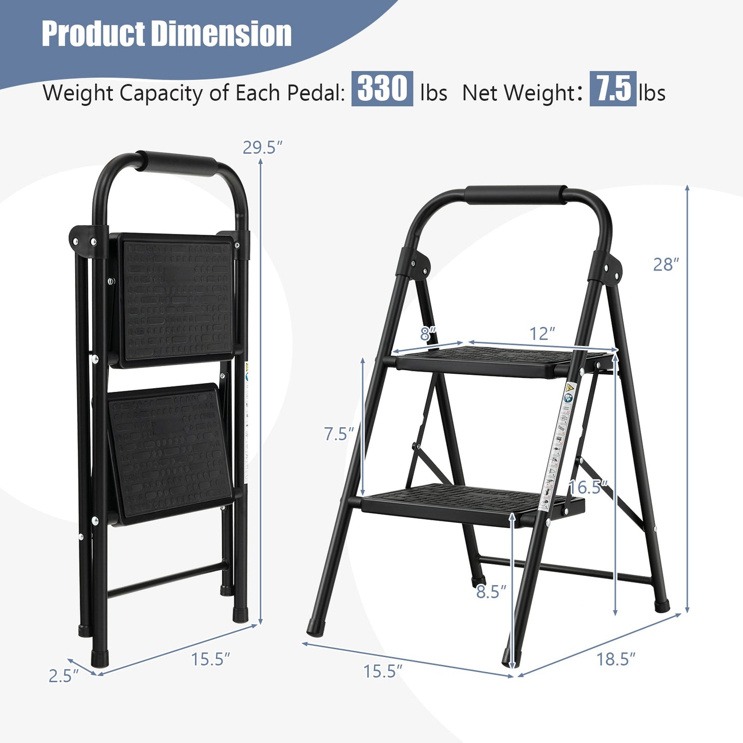Folding Step Stool with Padded Handgrip and Wide Anti-Slip Pedal for Kitchen/Household/Garden