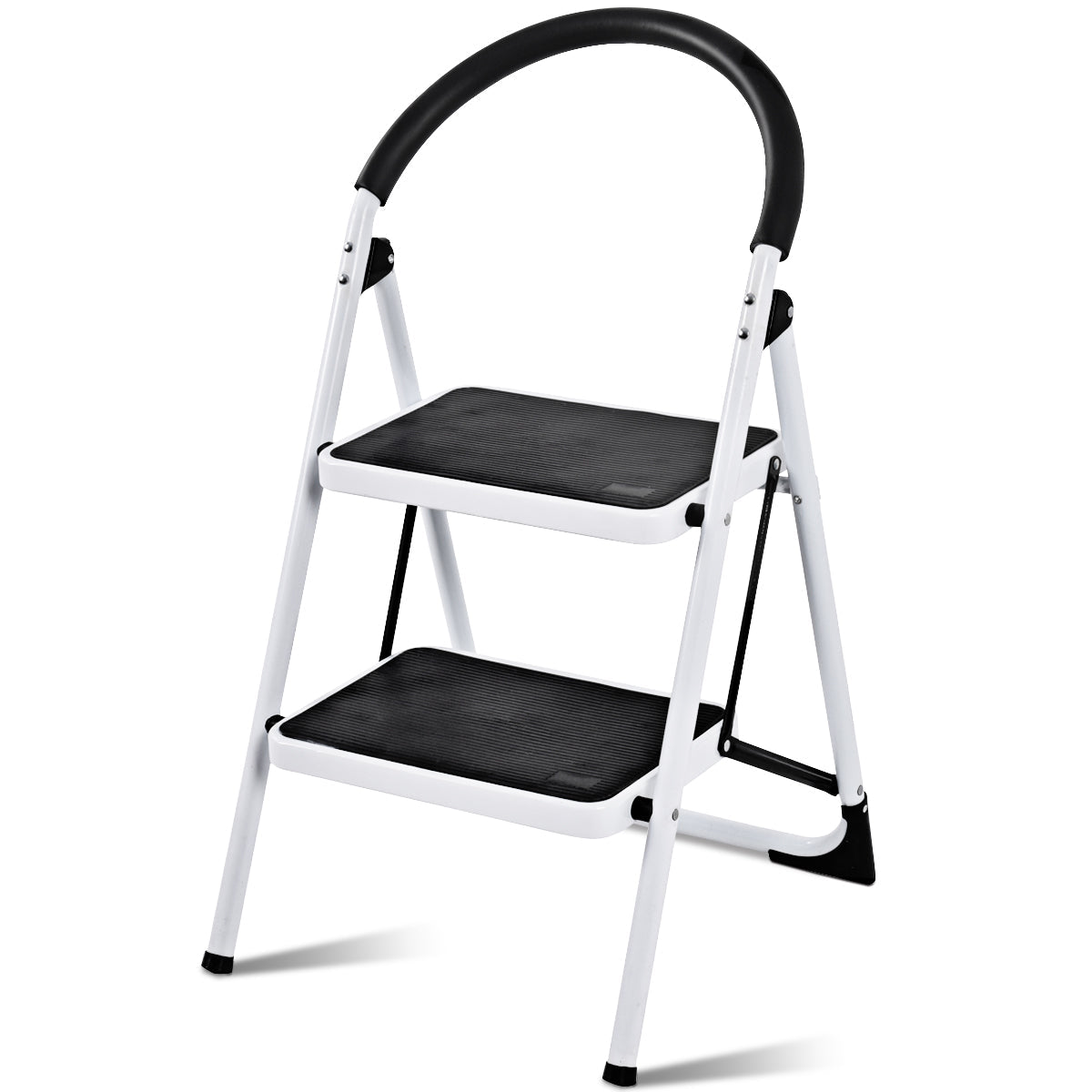 2 Step Household Ladder with Anti-Slip Platform and Lightweight Portable Design for Home/Garden