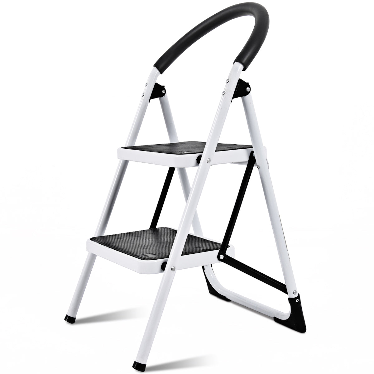 2 Step Household Ladder with Anti-Slip Platform and Lightweight Portable Design for Home/Garden