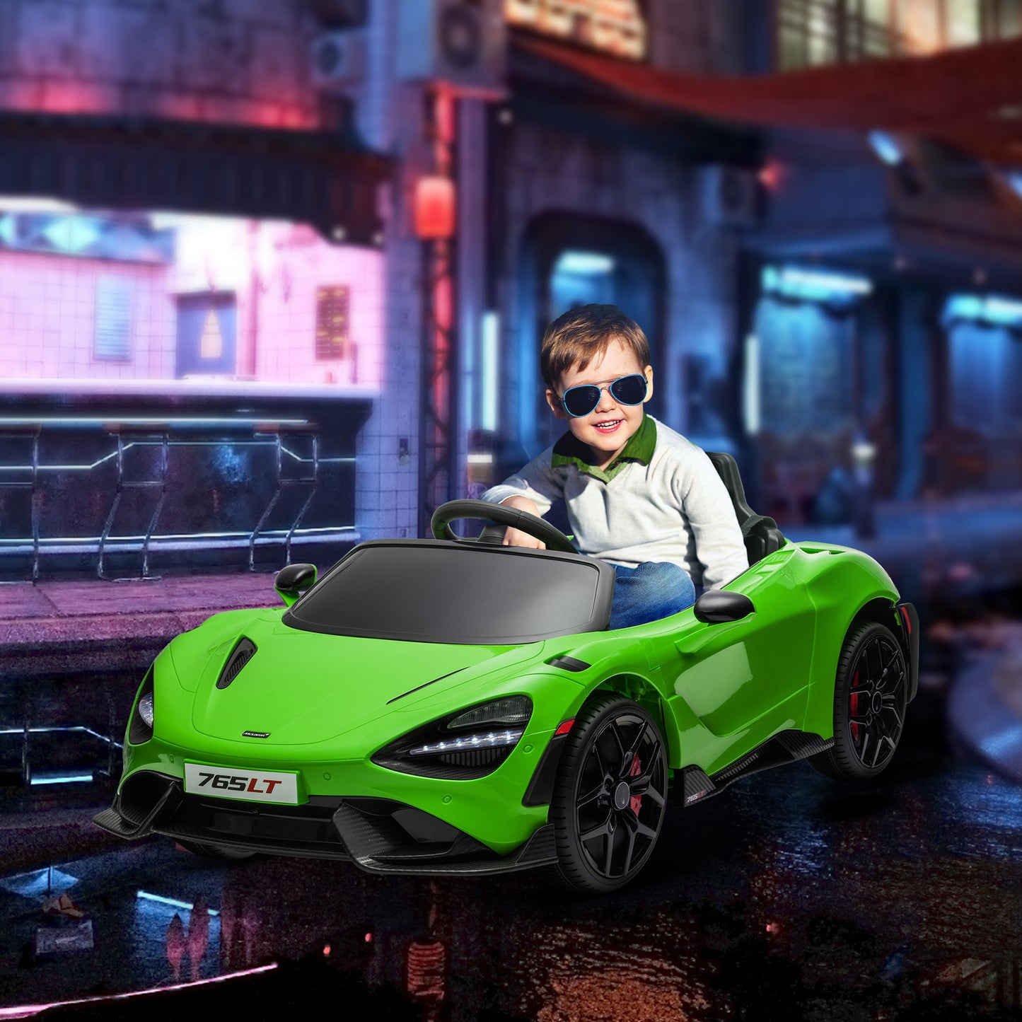 سيارة كهربائية للأطفال مرخصة من AIYAPLAY McLaren 765LT بقوة 12 فولت مع أبواب على شكل فراشة وعجلات نقل تعمل بالتحكم عن بعد باللون الأخضر