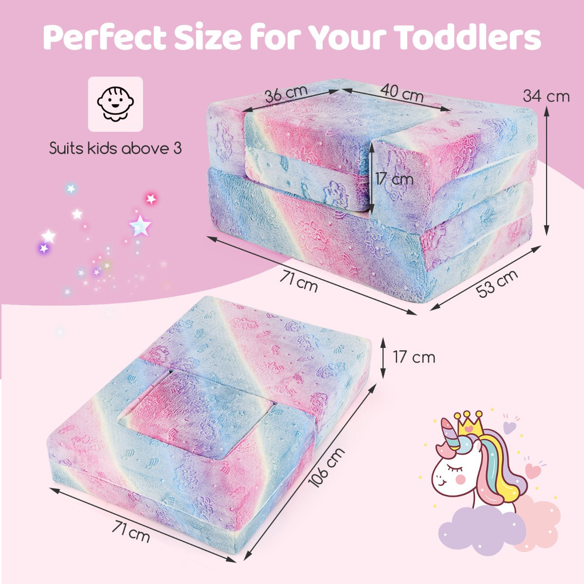 Toddler Play Couch with Machine Washable Cover and High-density Foam Filling-Rainbow