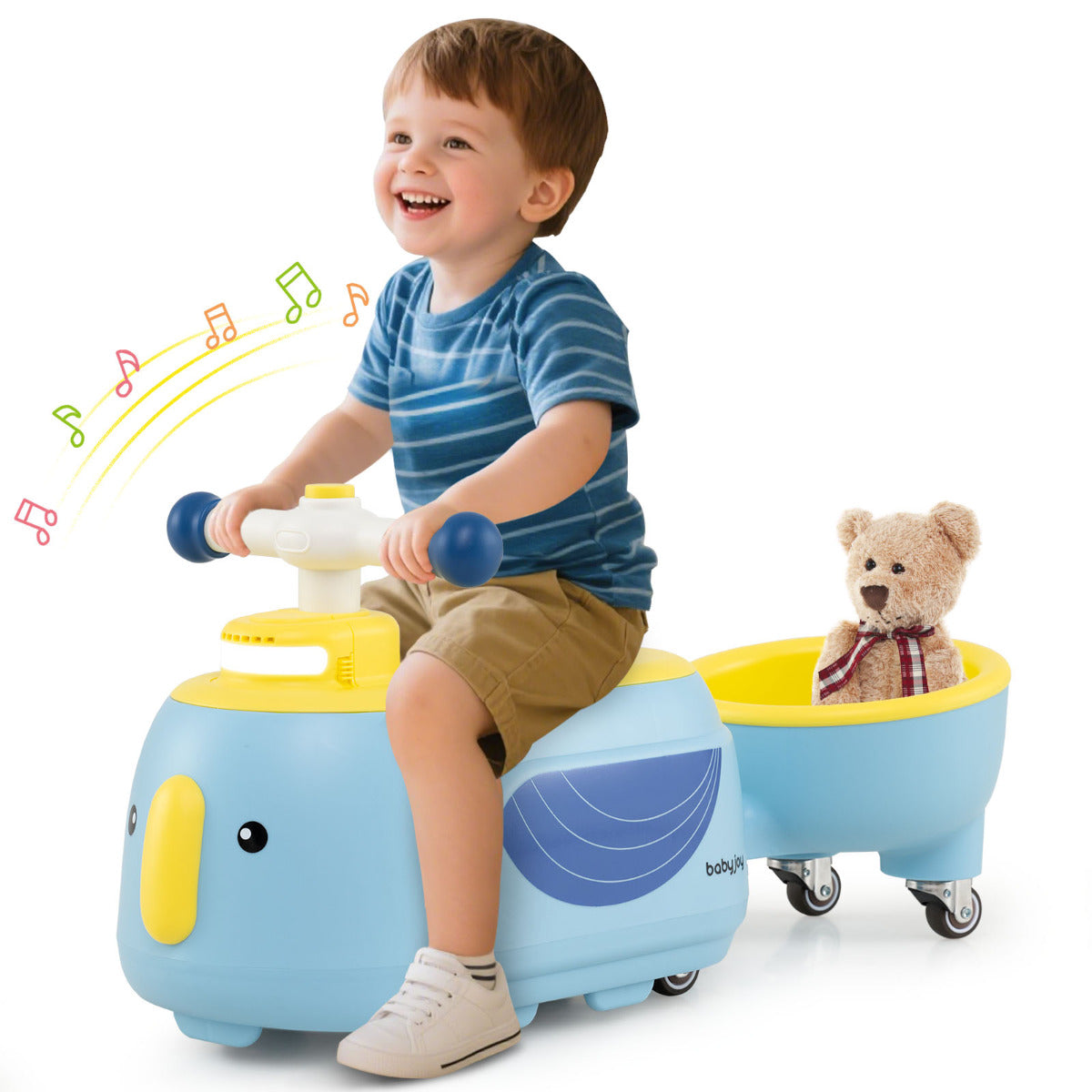 Toddler Ride on Toy with Trailer Sliding Car with Light and Music-Blue