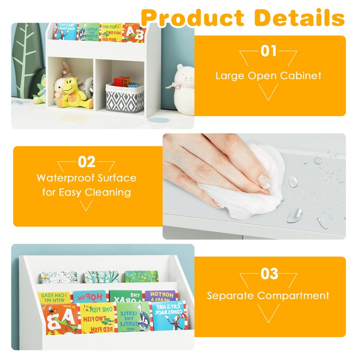 Toy Storage Cabinet Organizer with Open Shelves for Classroom Home-White