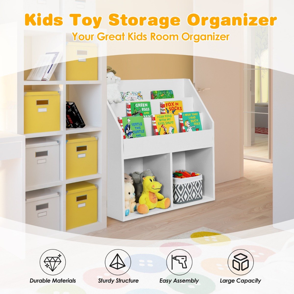 Toy Storage Cabinet Organizer with Open Shelves for Classroom Home-White