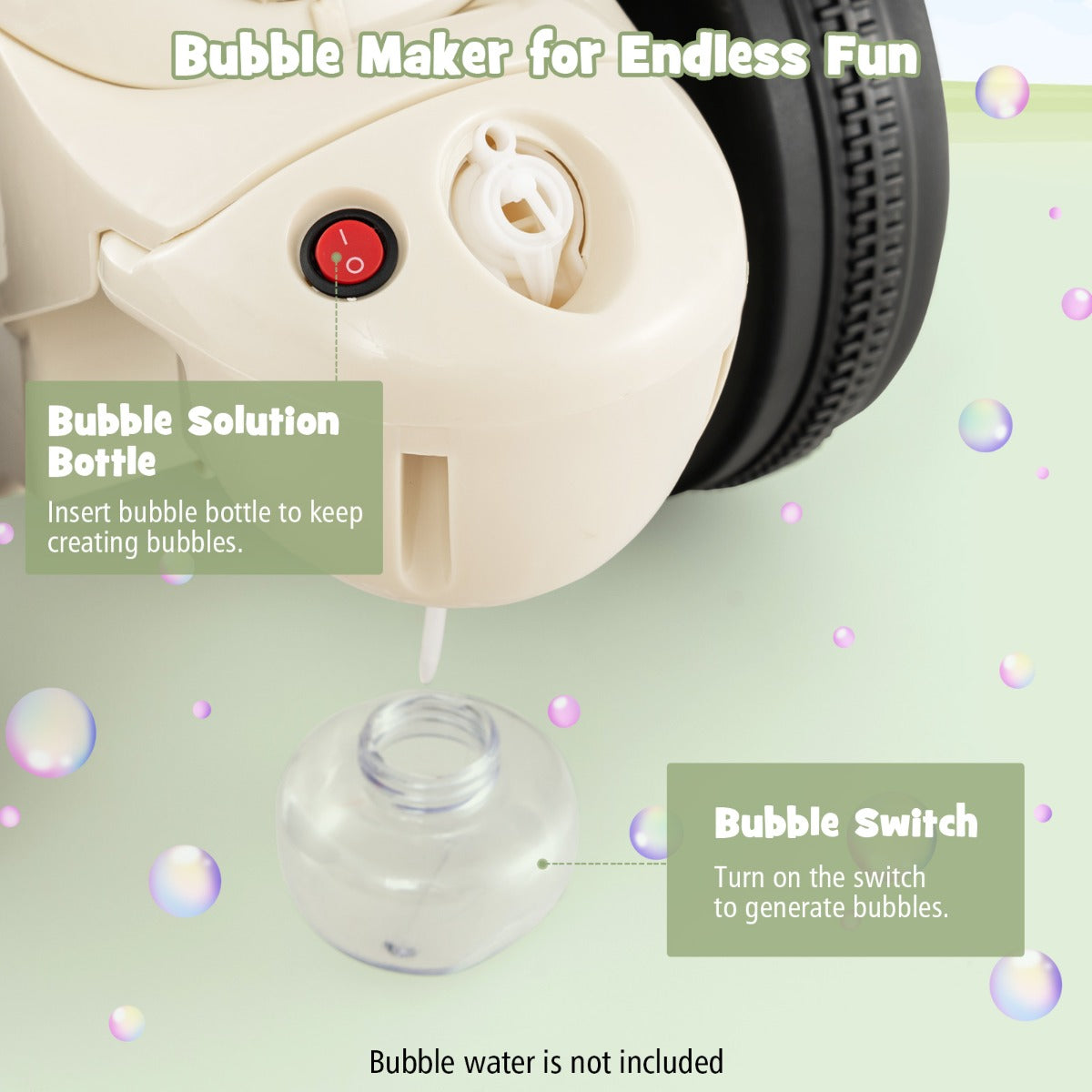 6V Electric Kid Ride on Motorcycle with Bubble Maker-Beige