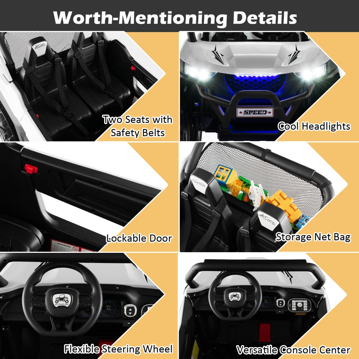 12V Battery Powered Electric Car 2-Seater Kids Ride on UTV-White