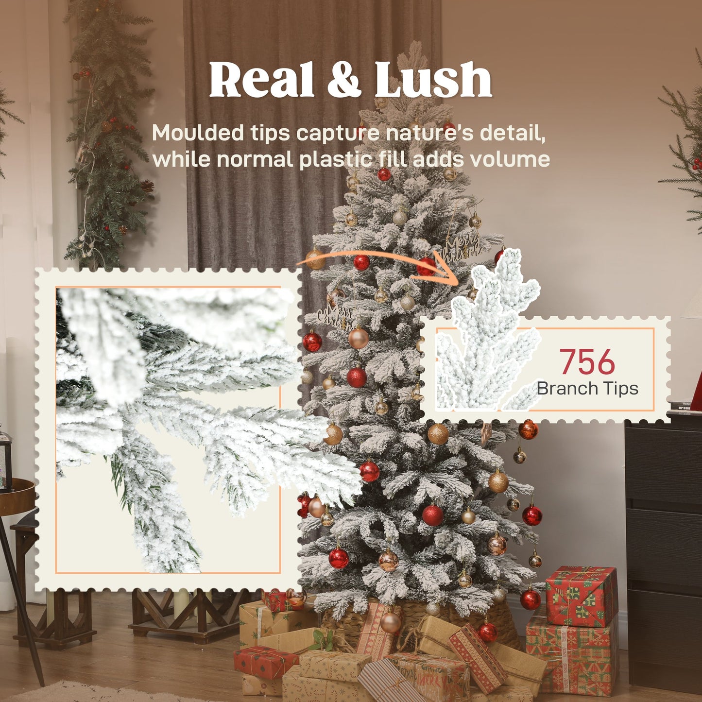 HOMCOM 6ft Flocked Artificial Christmas Tree