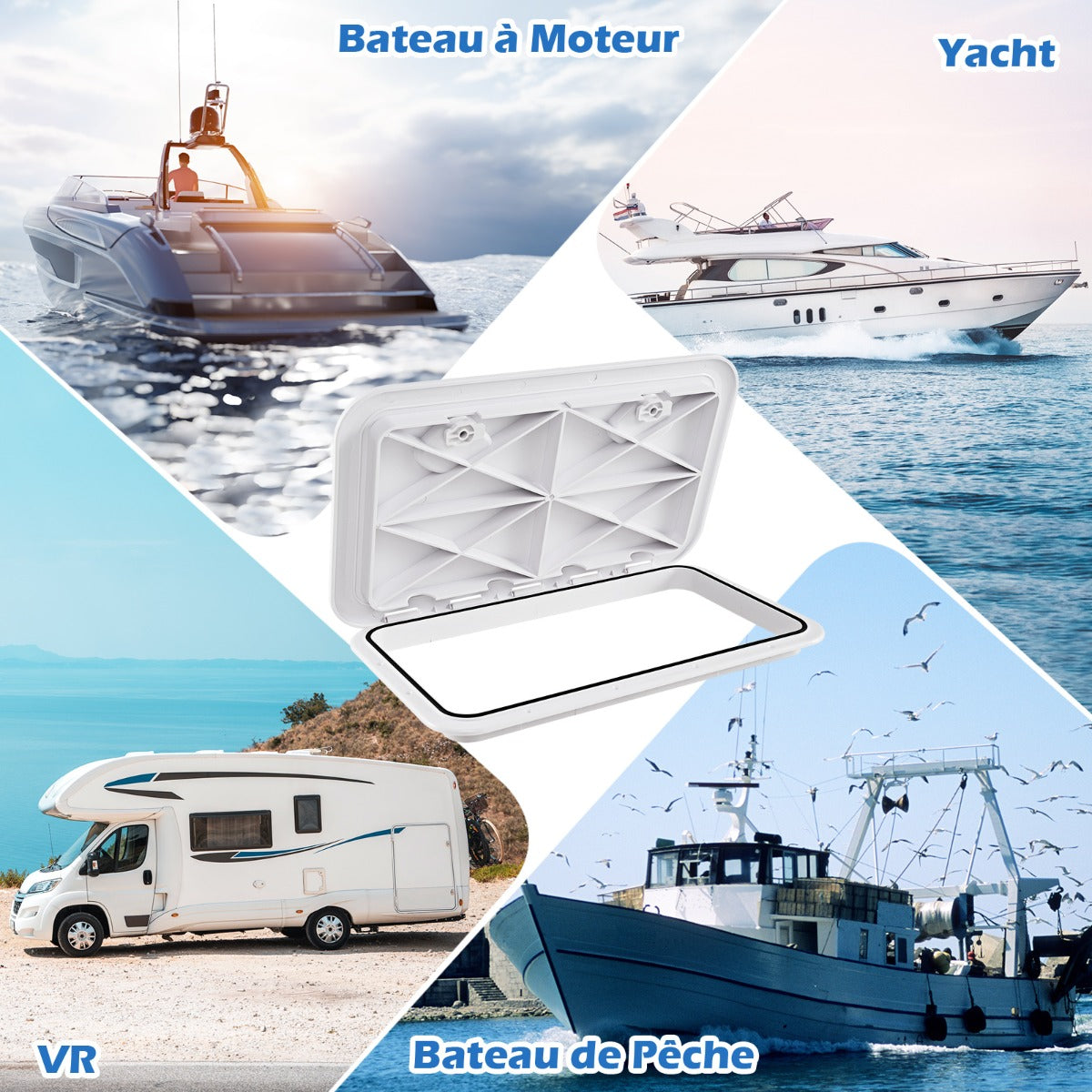 Boat Hatch 60.5 x 35.5 cm Marine Deck Access Hatch with 180° Lid Hinge Non-Slip Surface White