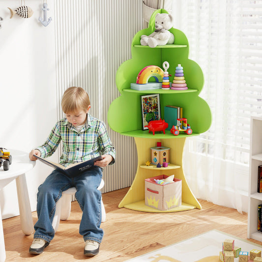 Tree Bookshelf for Kids 5-Tier Children Book Display Rack-Green