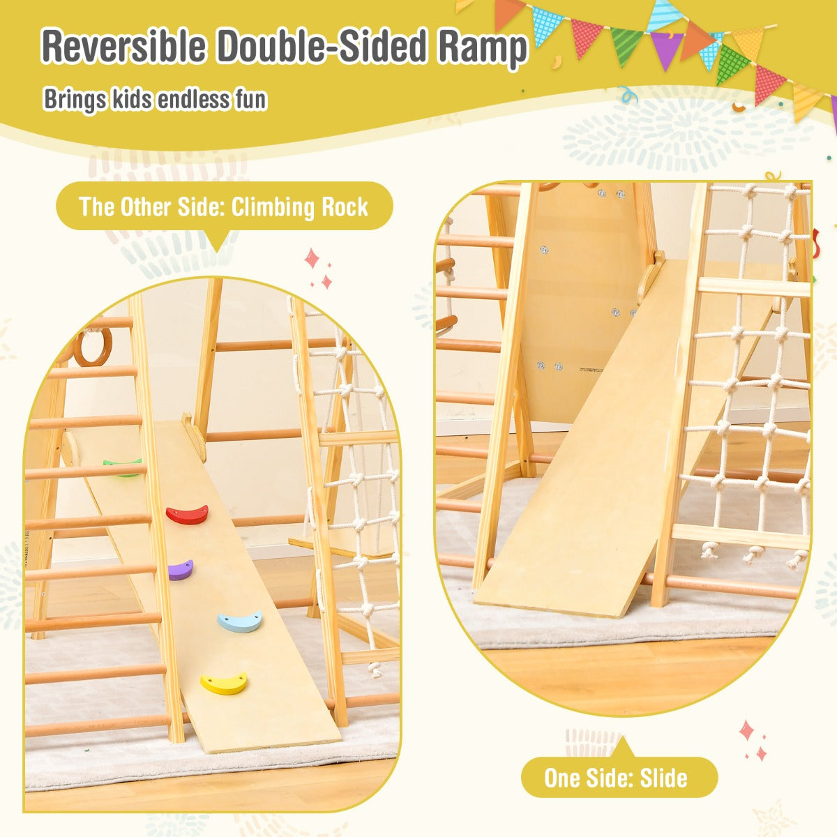 8-in-1 Wooden Jungle Gym Playset with Monkey Bars & Climbing Ladder-Natural