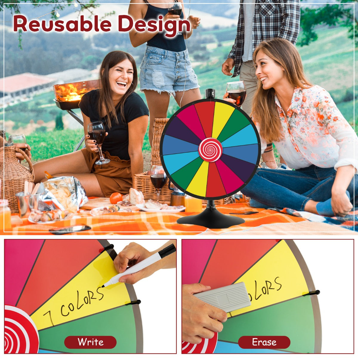 60 cm Spinning Prize Wheel Dual Use with Stand