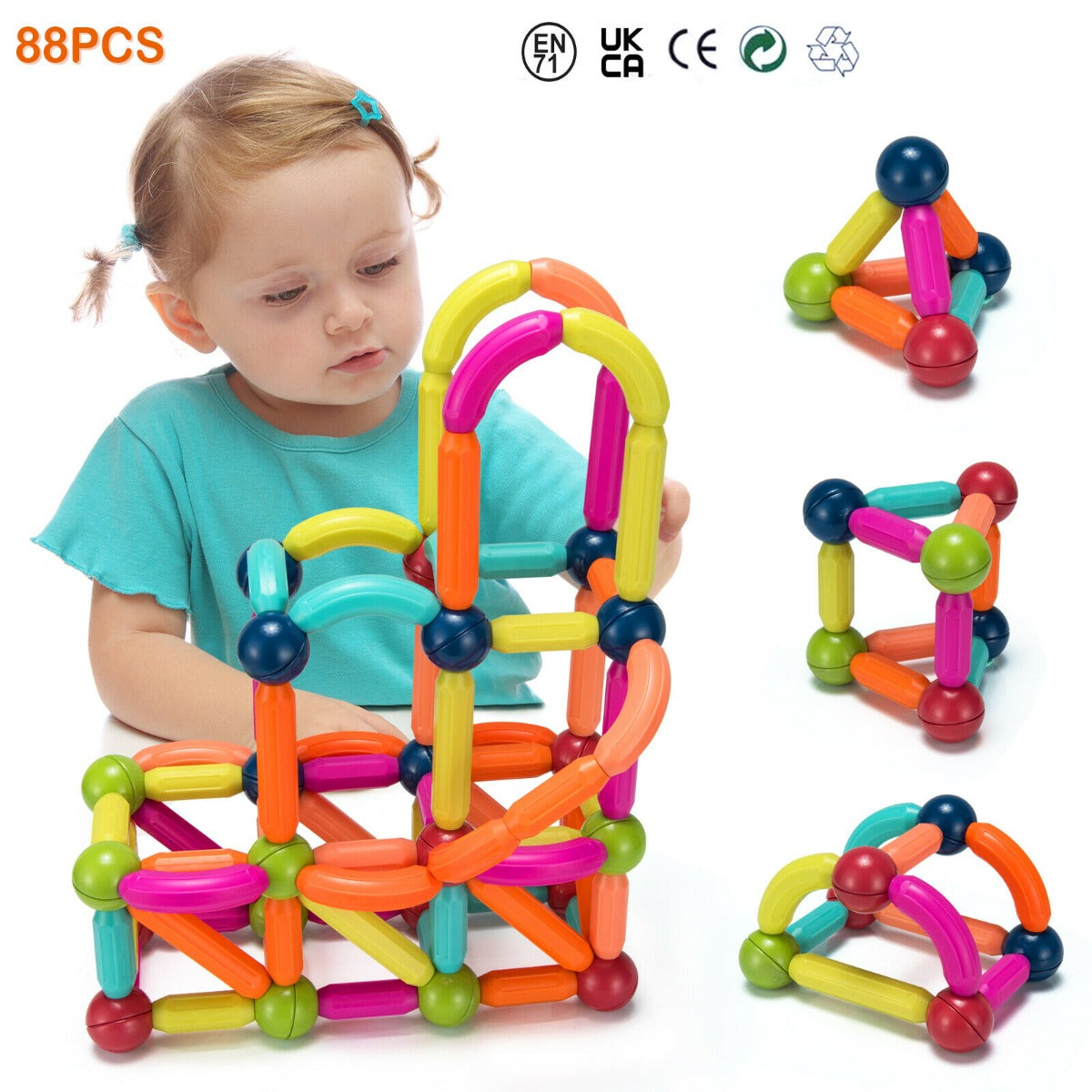 88 Pieces Stacking Balls and Rods Set for Kids Over 3
