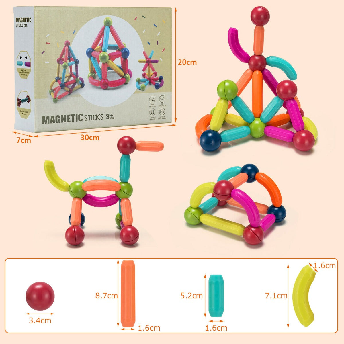 88 Pieces Stacking Balls and Rods Set for Kids Over 3