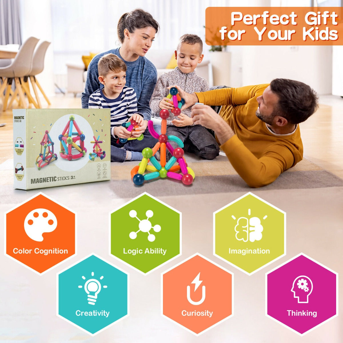 88 Pieces Stacking Balls and Rods Set for Kids Over 3