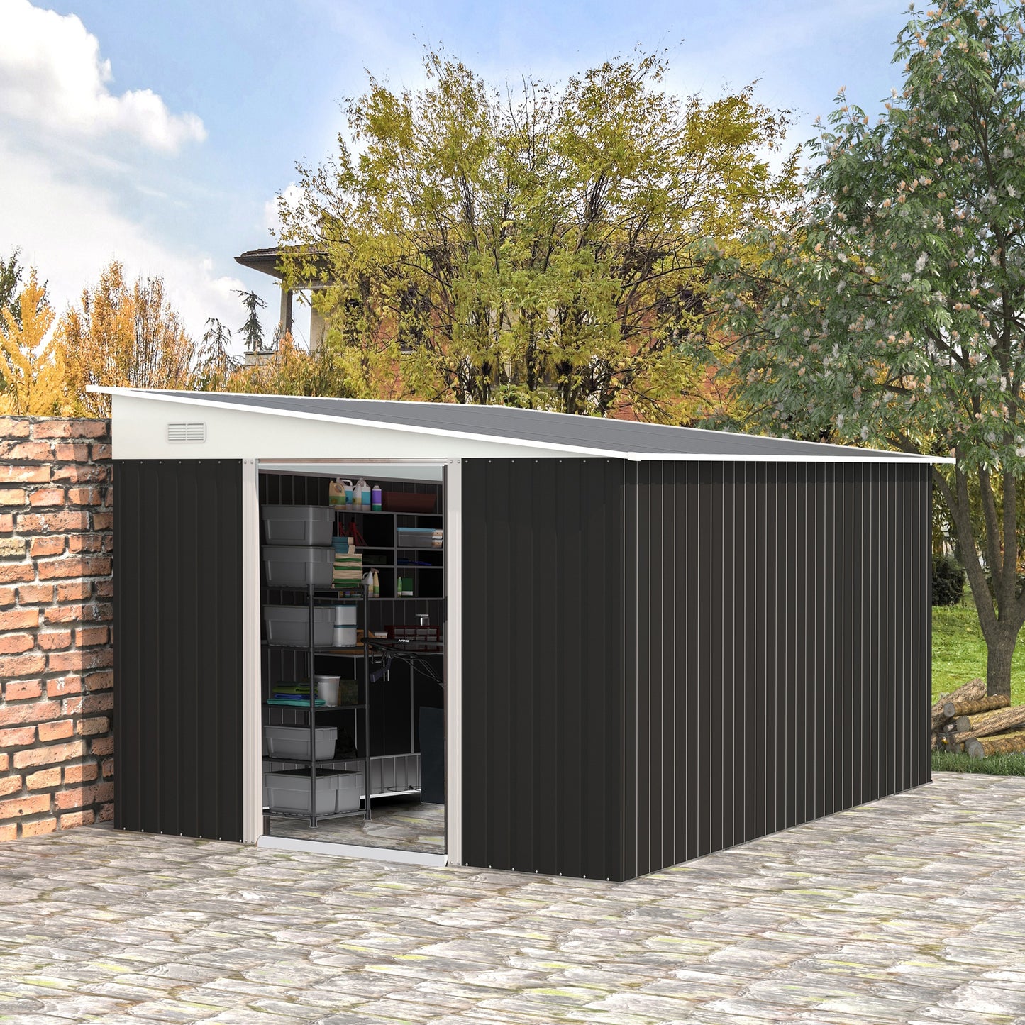 Outsunny 3,3 x 2,68 m Falista metalowa szopa - czarna