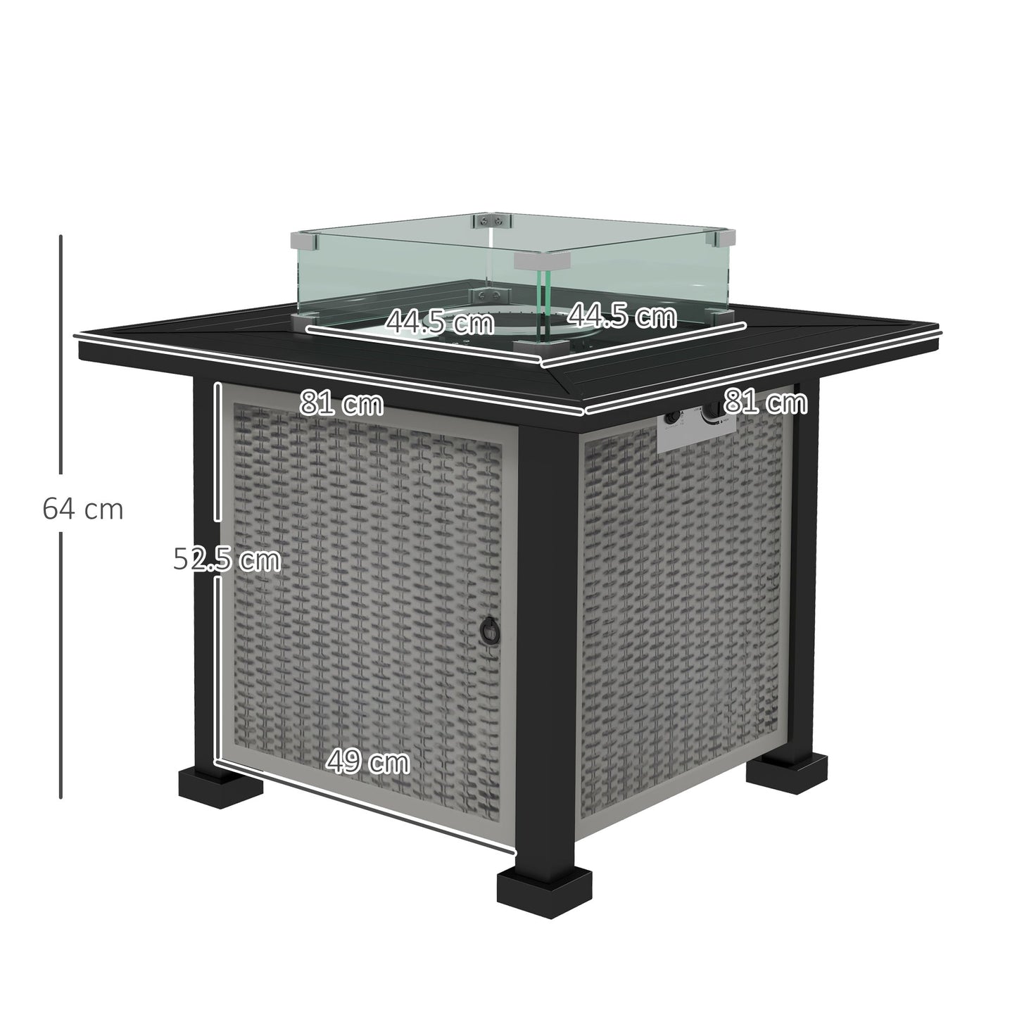 Stół z paleniskiem gazowym Outsunny 81 x 81 cm o mocy 50 000 BTU – szary