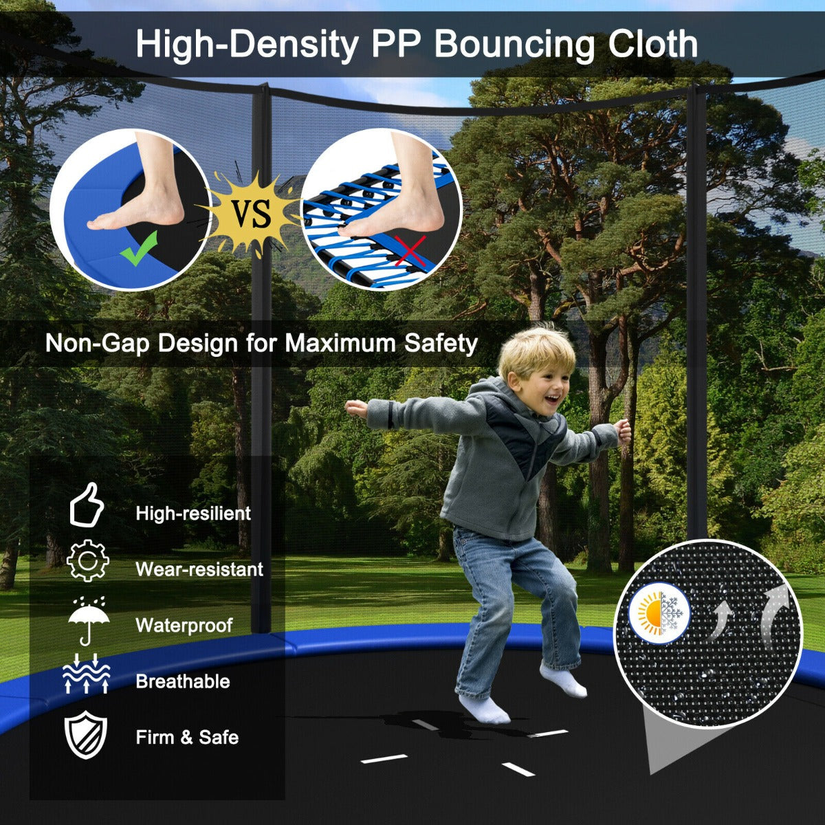 8/10/12FT Replacement Trampoline Mat with Metal V-Hooks-10FT
