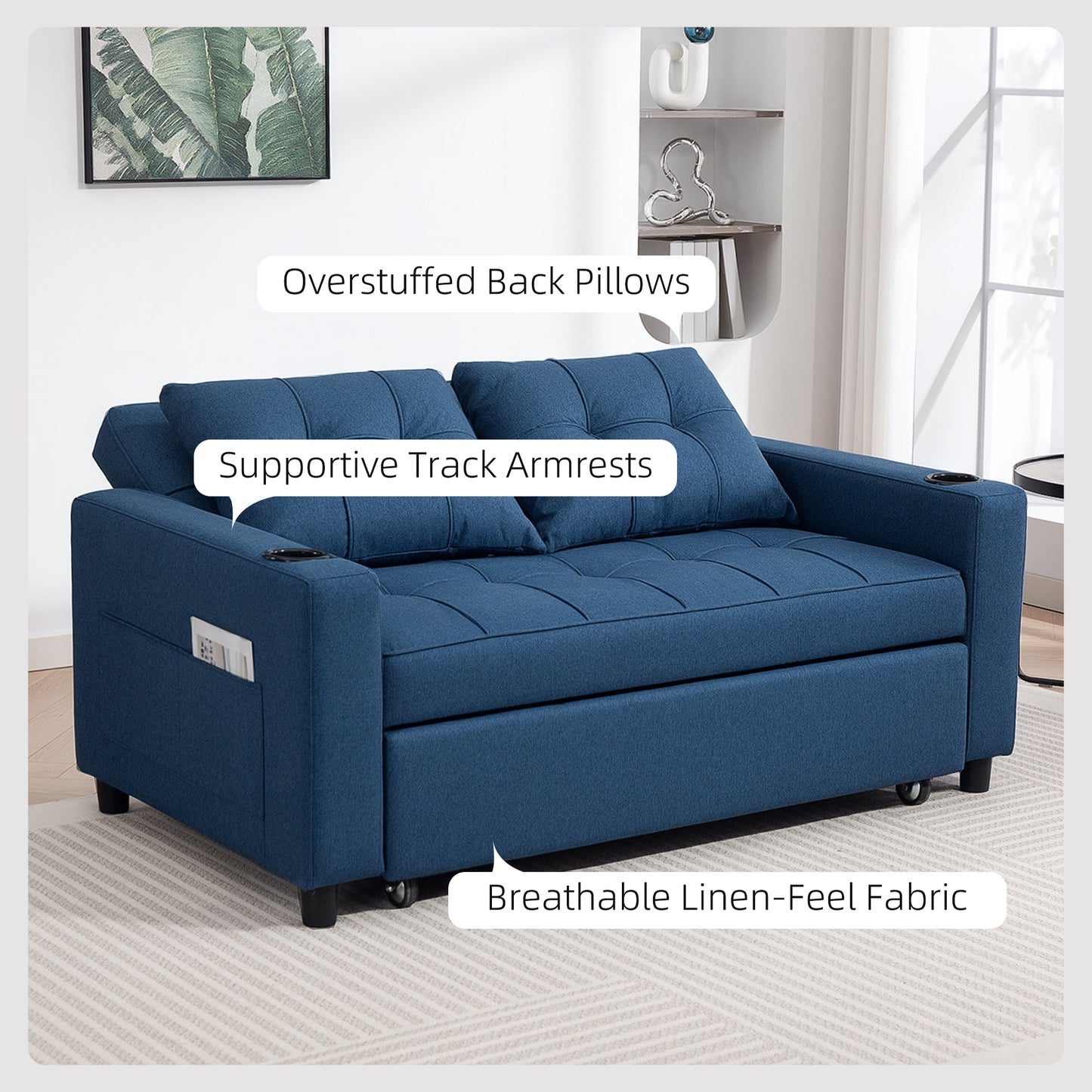 HOMCOM Dwuosobowa rozkładana sofa z funkcją spania - ciemnoniebieska