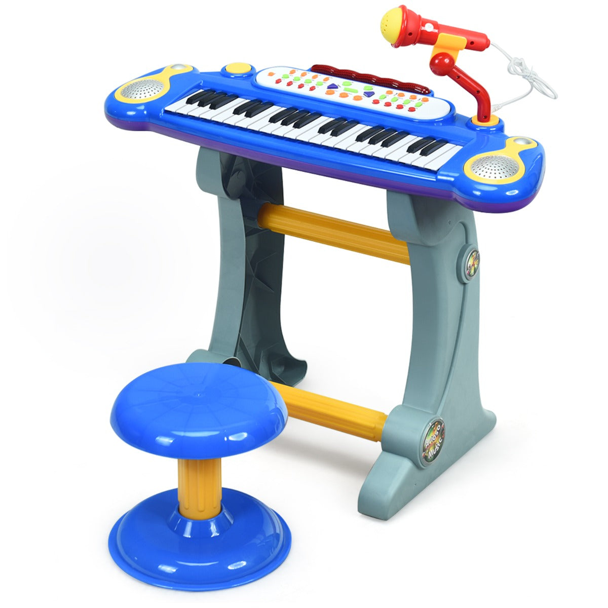 37 Keys Children's Stand Keyboard with Microphone and Light-Blue