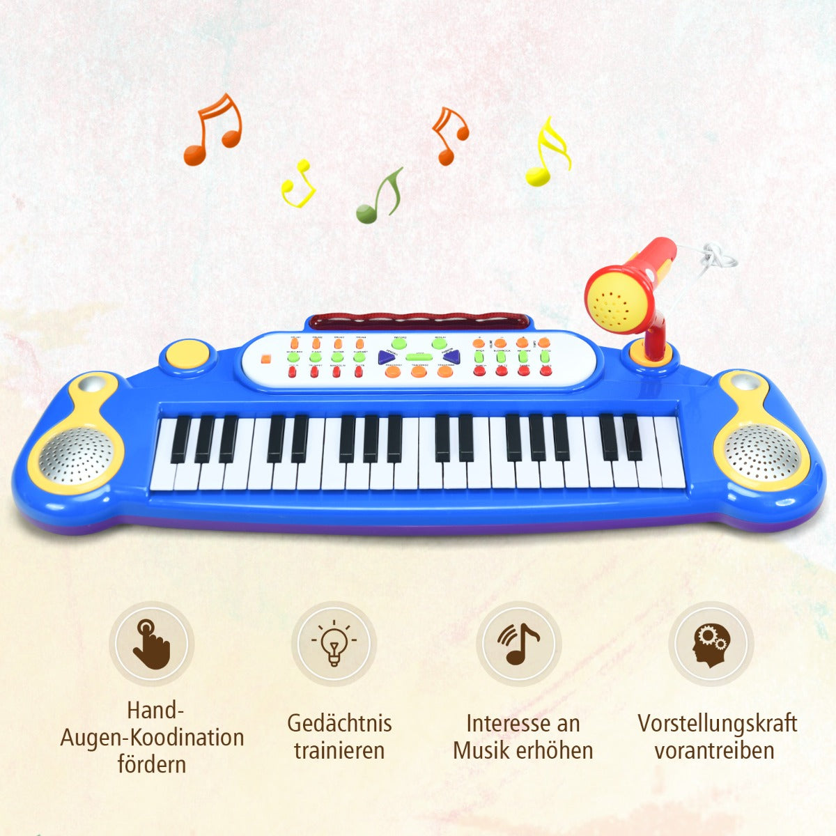 37 Keys Children's Stand Keyboard with Microphone and Light-Blue