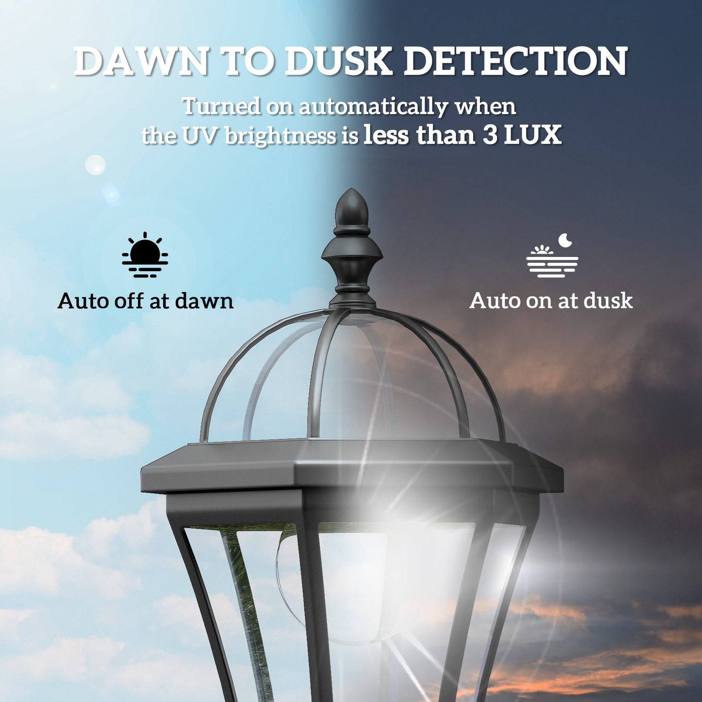 Outsunny 2 PCS 1.3M Garden Solar Lamp Post Lights Solar Powered LED Lantern Patio Pathway Walkway Outdoor Water-Resist Auto Switch 6 Hours Black