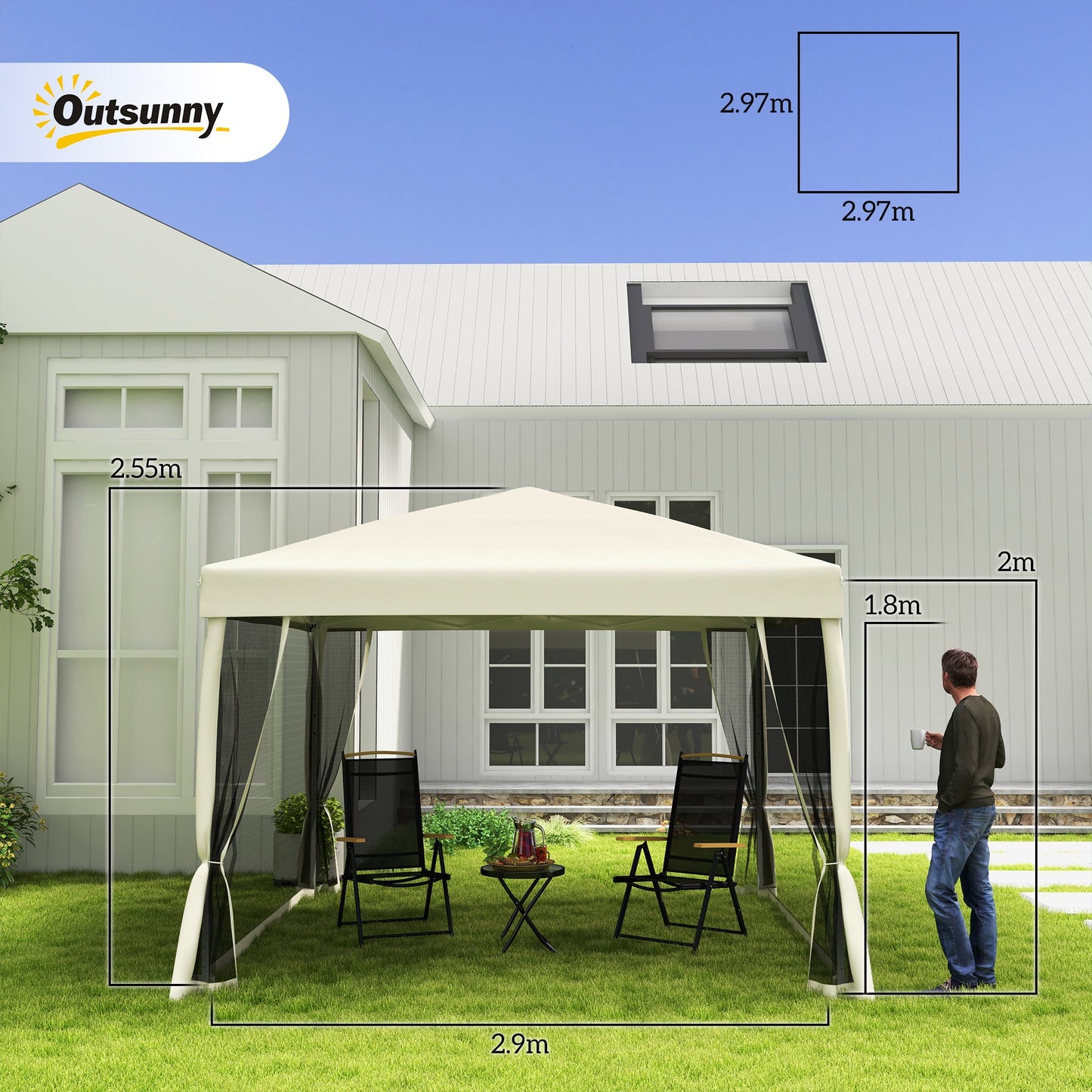 Outsunny 3 x 3(m) Pop Up Gazebo z 4 siatkowymi bokami i torbą transportową, namiot imprezowy z regulowaną wysokością, przenośny ogród na zewnątrz