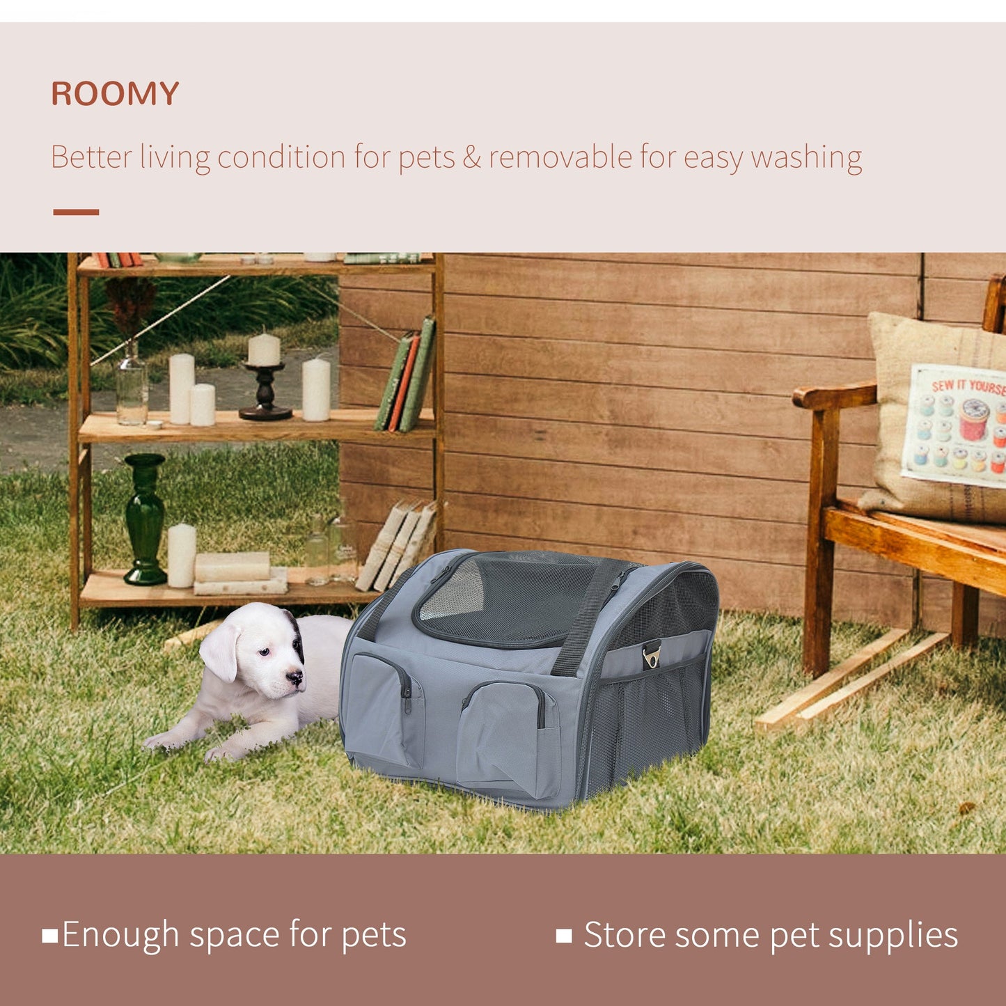 PawHut Pet Carrier Składana Torba Fotelik Samochodowy Kot Pies Szczeniak Kennel Przenośna Klatka Podróżna Tote Case Siatkowy Uchwyt Dom Szary