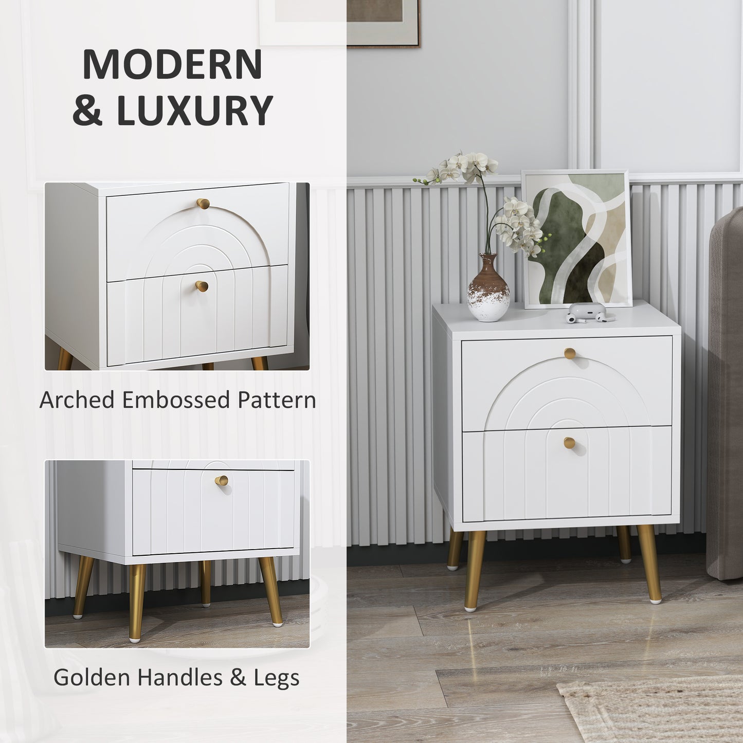 HOMCOM 2-Drawer Bedside Table Set of 2 - White
