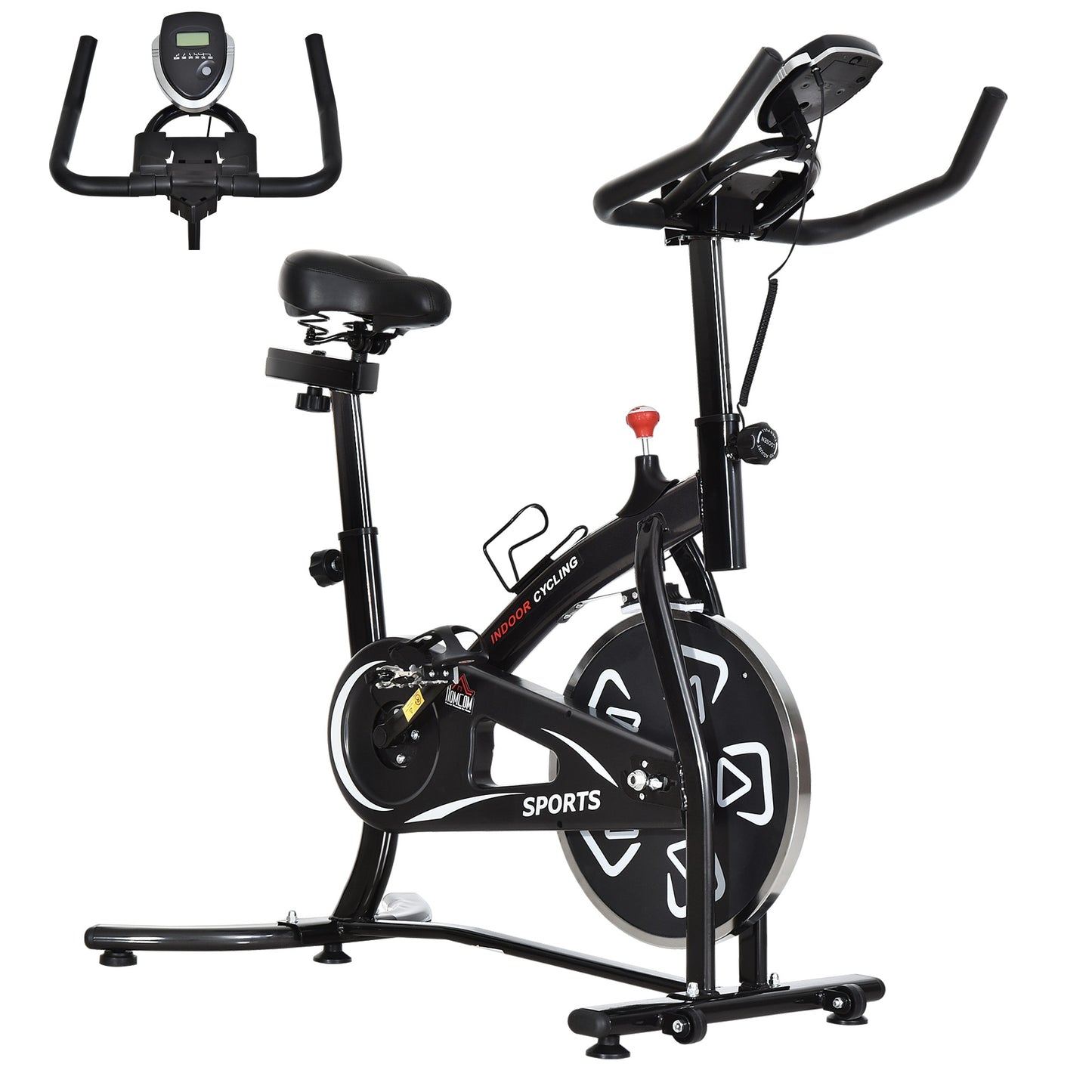 HOMCOM Indoor Stacjonarny rower treningowy 6 kg Flywheel Fitness Cardio Workout Bke Trainer do domowej siłowni z regulowanym oporem Monitor LCD Pad i uchwyt na butelkę Czarny