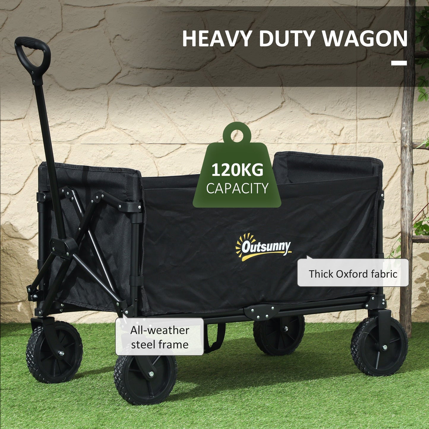 Outsunny 120L Festival Trolley on Wheels, Folding & Compact Camping Trolley Cart with Adjustable Handle for Garden, Beach, Fishing, Black